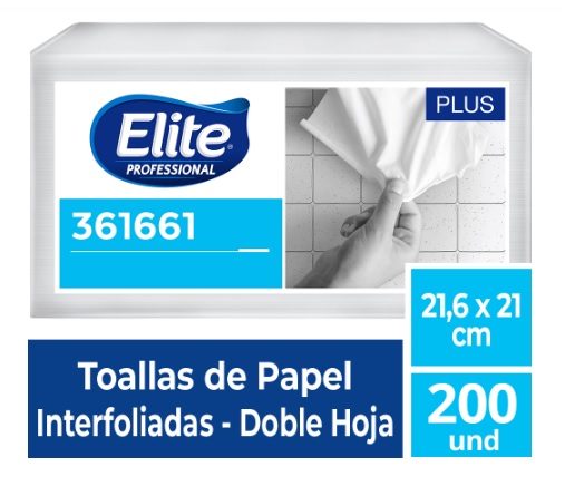 PAPEL TOALLA INTERFOLIADO 2 HOJAS BLANCO PAQUETE X 200 HOJAS  MARCA ELITE
