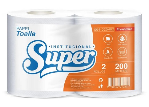 PAPEL TOALLA X 200 METROS PAQUETE X 2  MARCA SUPER