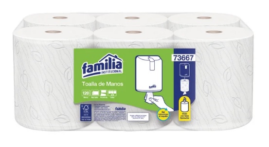 PAPEL TOALLA BLANCO DOBLE HOJA 120 METROS PAQUETE X 6 MARCA FAMILIA