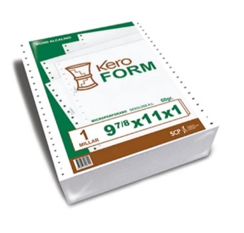 PAPEL CONTINUO EN PAPEL BOND TIPO CONSOLA D/56GR. 9 7/8 x 11 x 1  PAQUETE X 1 MILLAR  KEROCOPY