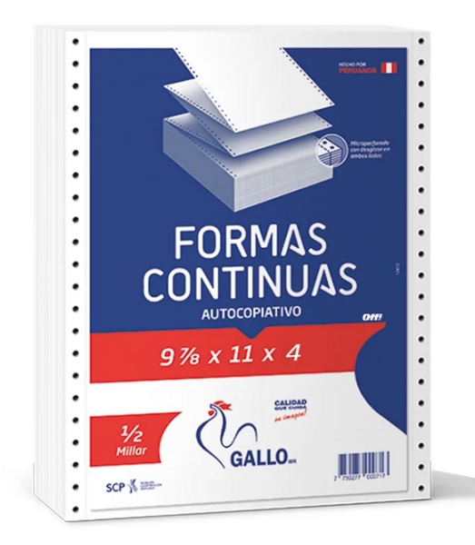 PAPEL CONTINUO EN PAPEL BOND TIPO AUTOCOPIATIVO T: 9 7/8