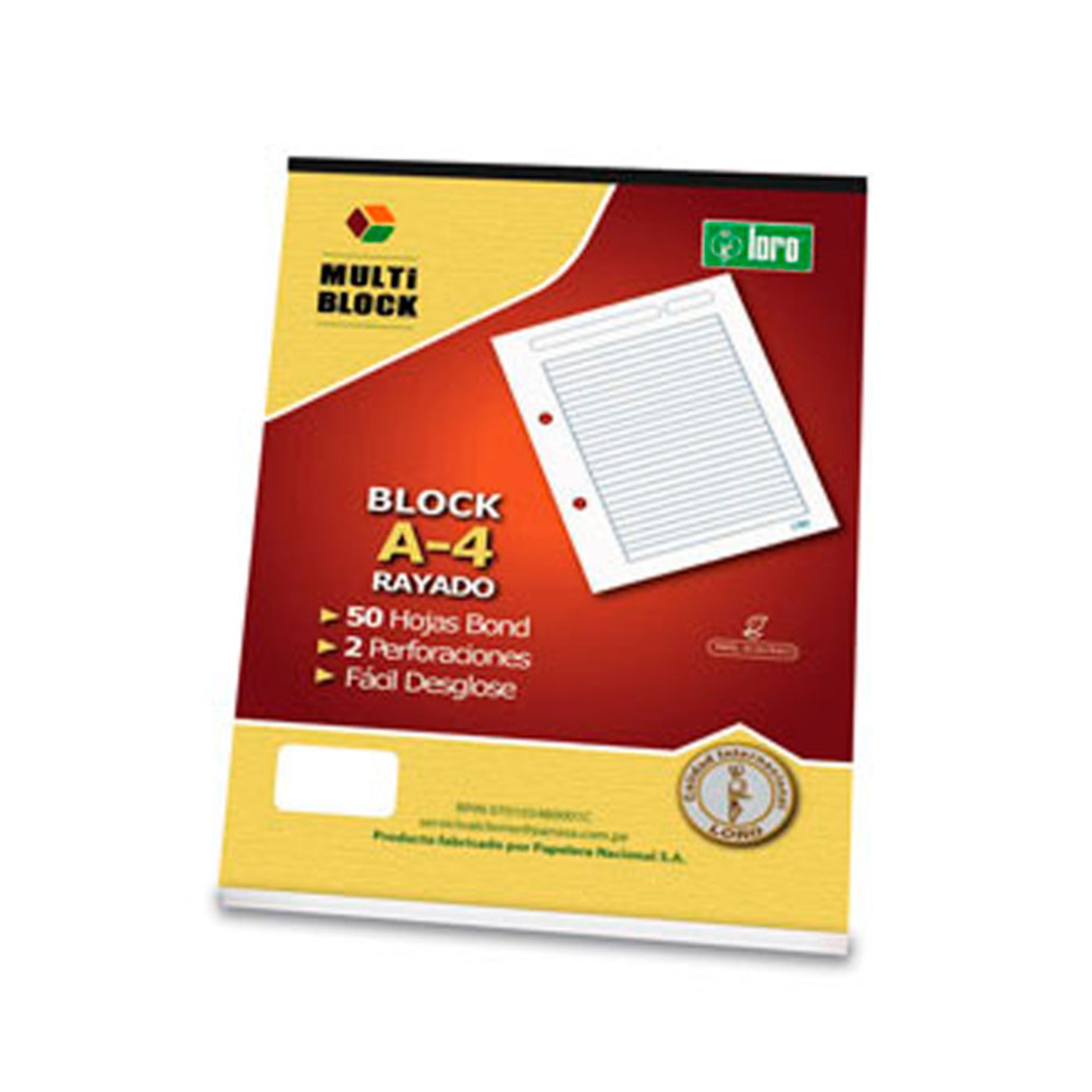 BLOCK D/PAPEL BOND RAYADO D/56 GR. T: A-4 X 50 HOJAS UNIDAD LORO N.D.