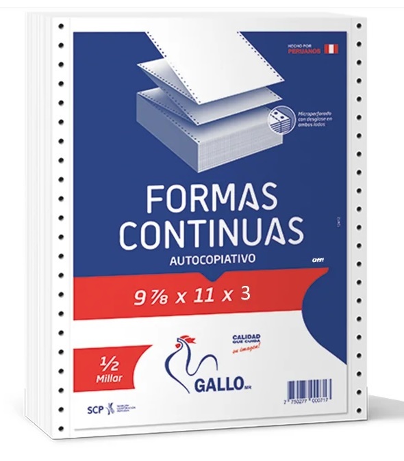 PAPEL CONTINUO EN PAPEL BOND TIPO AUTOCOPIATIVO T: 9 7/8