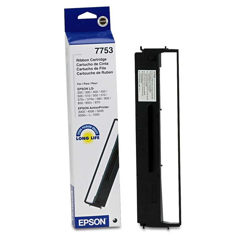 CINTA RENDIMIENTO: 2 MDC COLOR NEGRO CAPACIDAD: 10 MT LQ-500 / LQ-510/ LQ-570+/ LQ-800/ LQ850/ LQ-870 / LQ-300 CAJA X 01 UNIDAD EPSON 7753 7753