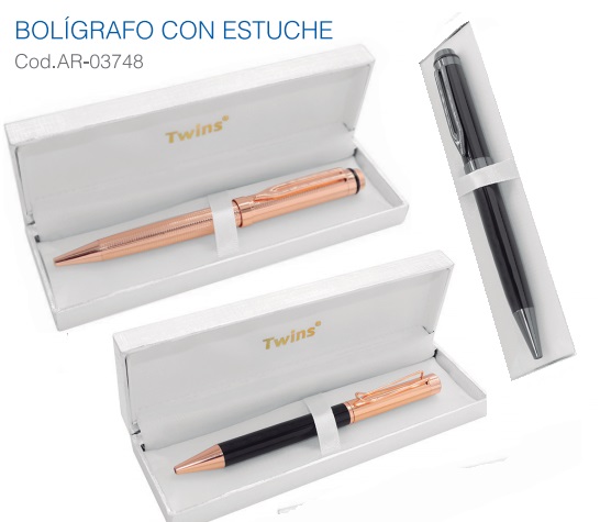 Bolígrafos publicitarios  tinta seca con estuche modelo 3 TWINS